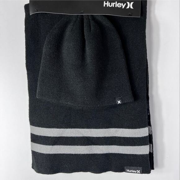 Hurley Black Knit Beanie And Scarf Set NEW - Picture 1 of 1